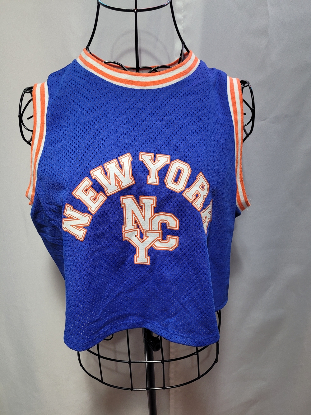 Blue New York Mesh Crop Jersey Tank Top